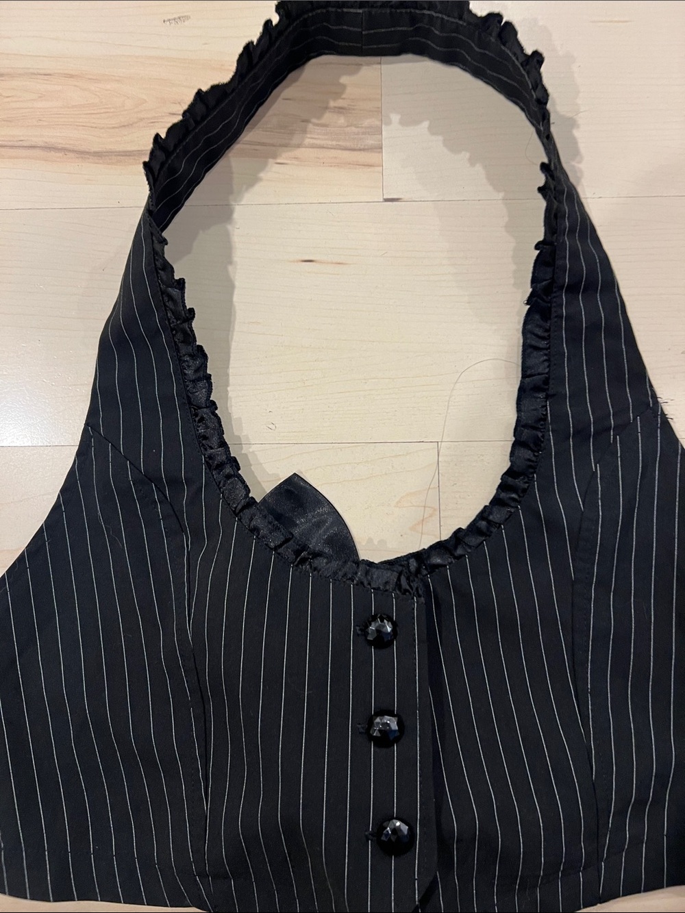 Black Pinstripe Halter Crop Top